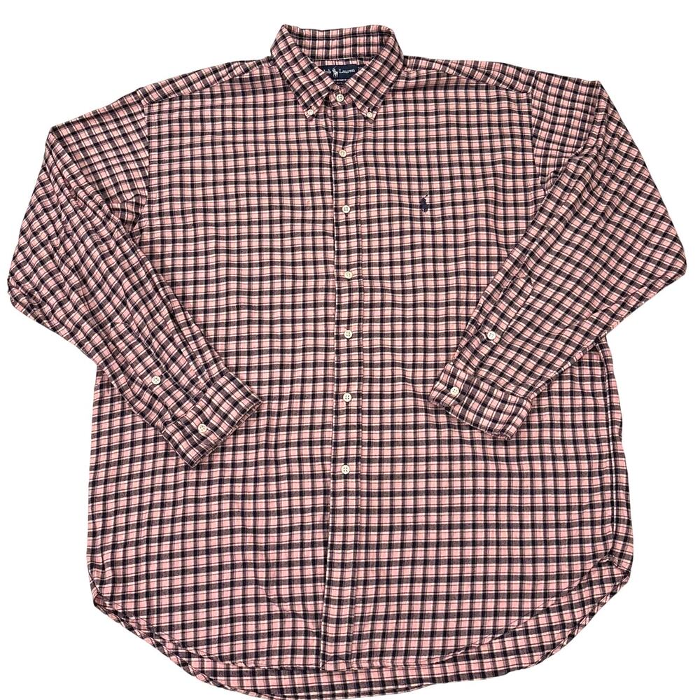 Vtg Ralph Lauren Shirt Men XL Pink Plaid Blake Oxford Button Up Long Sleeve Soft